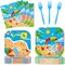 96Pcs Beach Party Supplies Summer Pool Party Paper Plates Napkins Forks Set